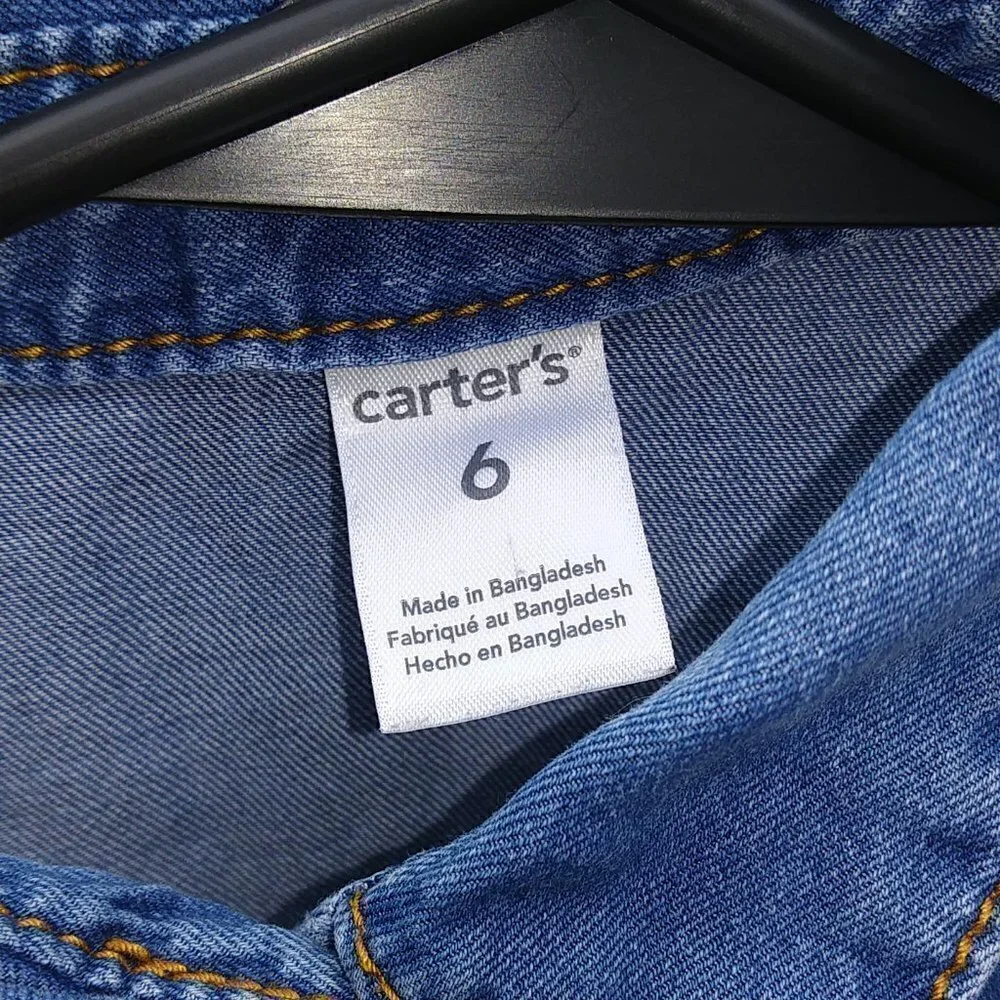 Girl's Carter's Blue Denim Button Up Dress with Pocket & Belt Loops - 6